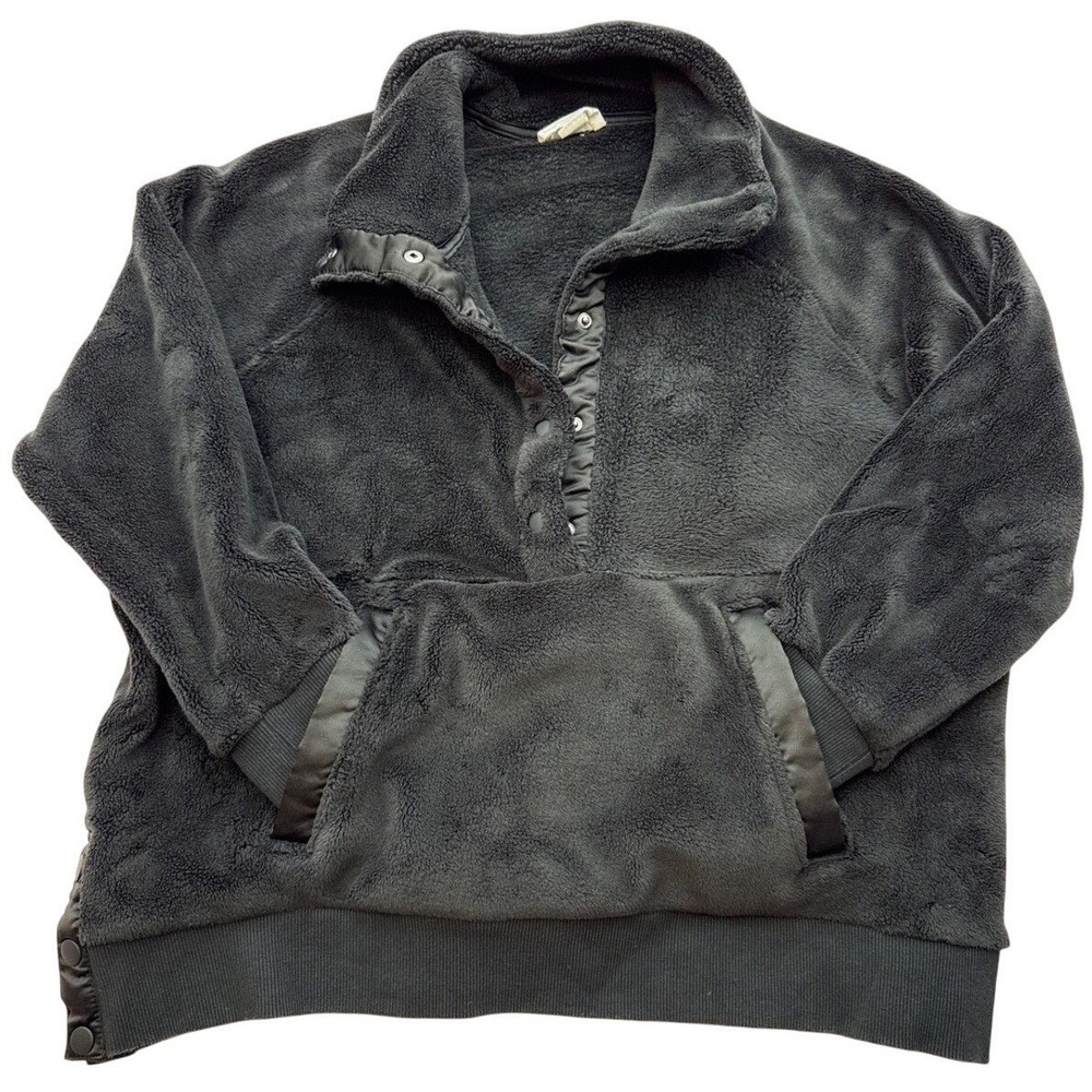 For The Republic Sherpa Fleece Pullover Black Band Hem Slouchy Large L